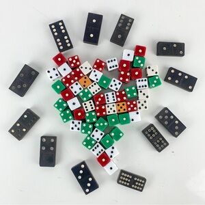 Vintage Dice Dominos Lot Red White Green Orange Junk Drawer Shadowbox Trinkets